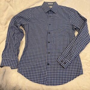 Express Men’s Extra Slim Fit Blue Gingham Button Up Shirt
